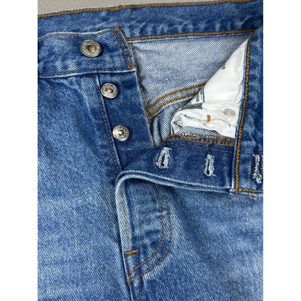 Levis 501 Original High Rise Straight Leg Distressed Jeans Indigo Blue 26x30